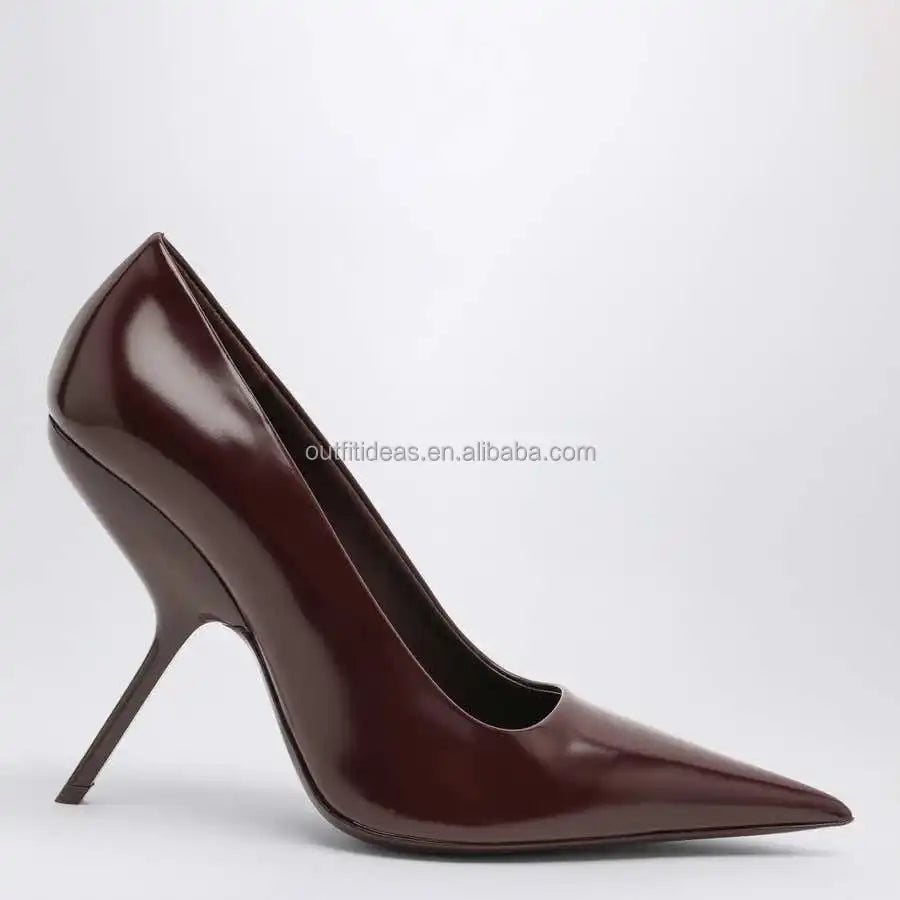 New Fashion Women Girls Shiny Patent Calfskin Pointy Toe Luxury Design Stiletto Heels Pumps Shoes in Genuine Leather Black Pumps