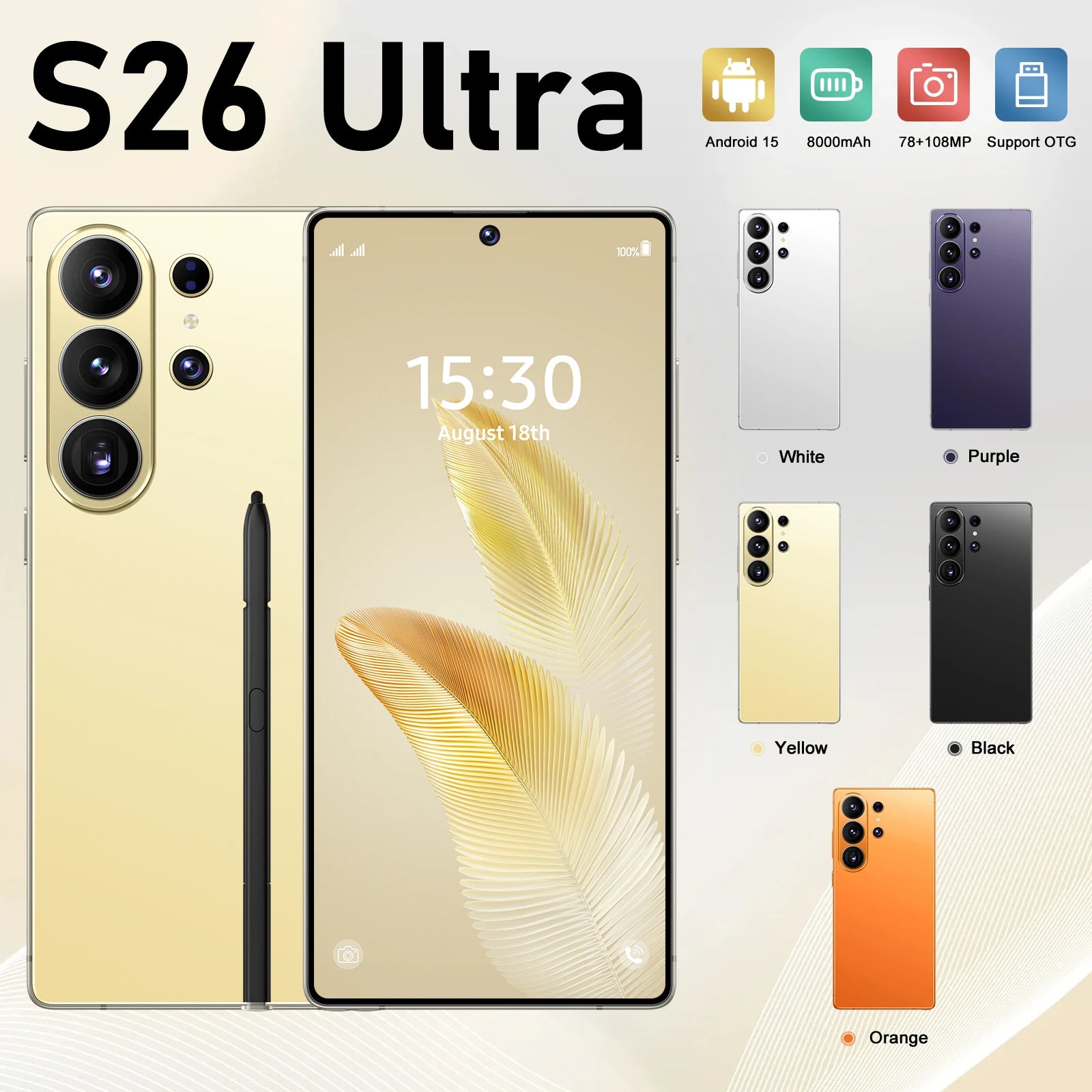 S26 Ultra Android 15 5G smartphone with 2TB storage 22GB RAM 108MP camera and 144Hz large display factory price