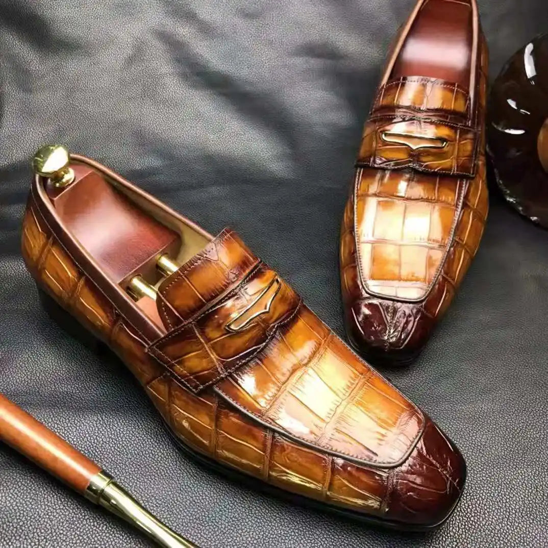 Goodyear Welt High Quality Shoes Men Luxury Handmade Men Shoes Genuine Crocodile Leather Wedding Party Loafers Shoes for Men