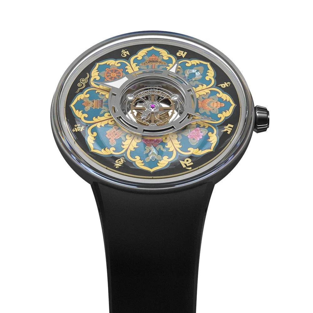 Edition Luxury Men's Tourbillon Mechanical Watches  Mandala Dial Design Titanium Case Chinese-Style Inspiration Oem Watches