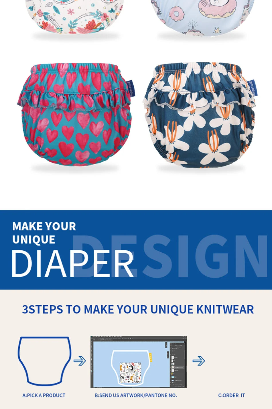 HappyFlute New Print 3Sizes 6-25Kg Soft Waterproof Swimming Pants Flower Wavy Edge Baby Girl's Printed Cloth Diaper Beach Pants