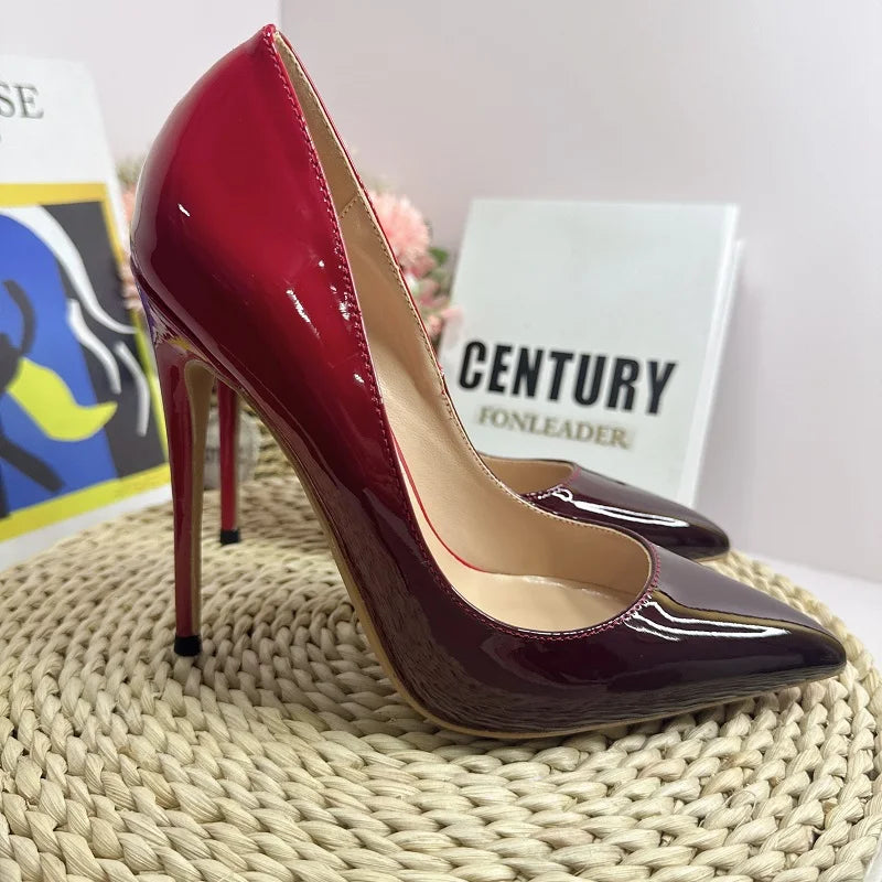 Red Black Gradient Women Pointed Toe Shoes 8CM 10CM 12CM Size 34-46 Elegant Stiletto Pumps for Formal Dress Sexy High Heels