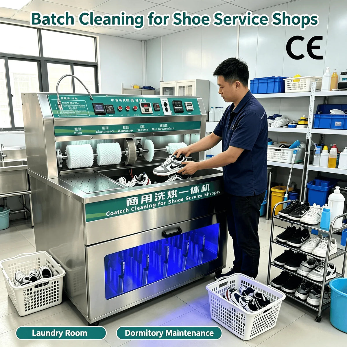 Commercial Shoe Washing Machine with Stainless Steel Construction