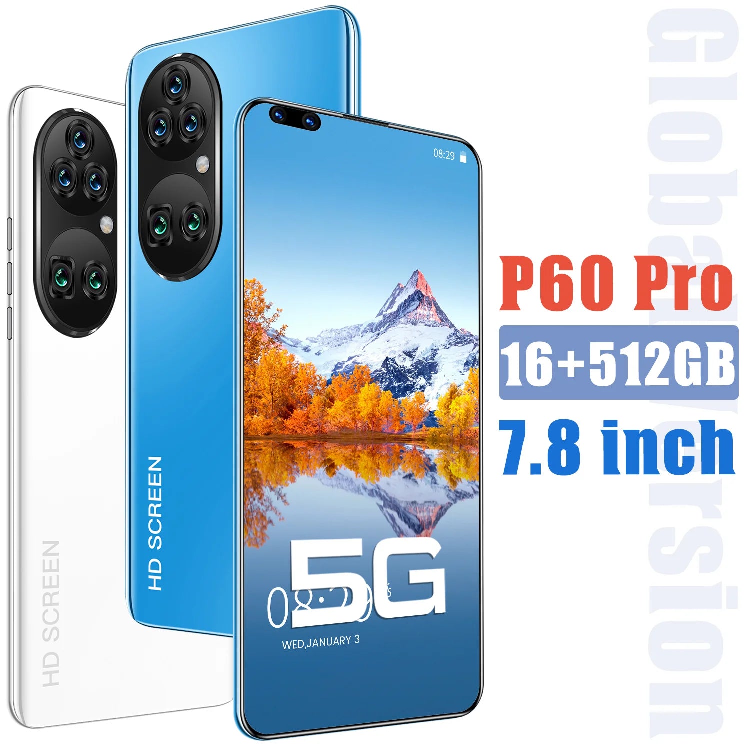 New P60 Pro 7.8 Inch 10 Core Smart Phone 16GB+512GB 4K HD GPS Navigation 5G Android SmartPhone 40+48MP Game Mobile Phone - Tidesmit
