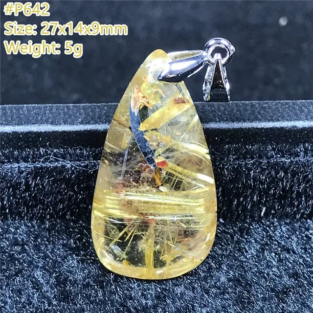 Natural Gold Rutilated Quartz Sterling Silver Pendant Necklace for Women & Men Healing Wealth Gift CCGTC Certified AAAAA