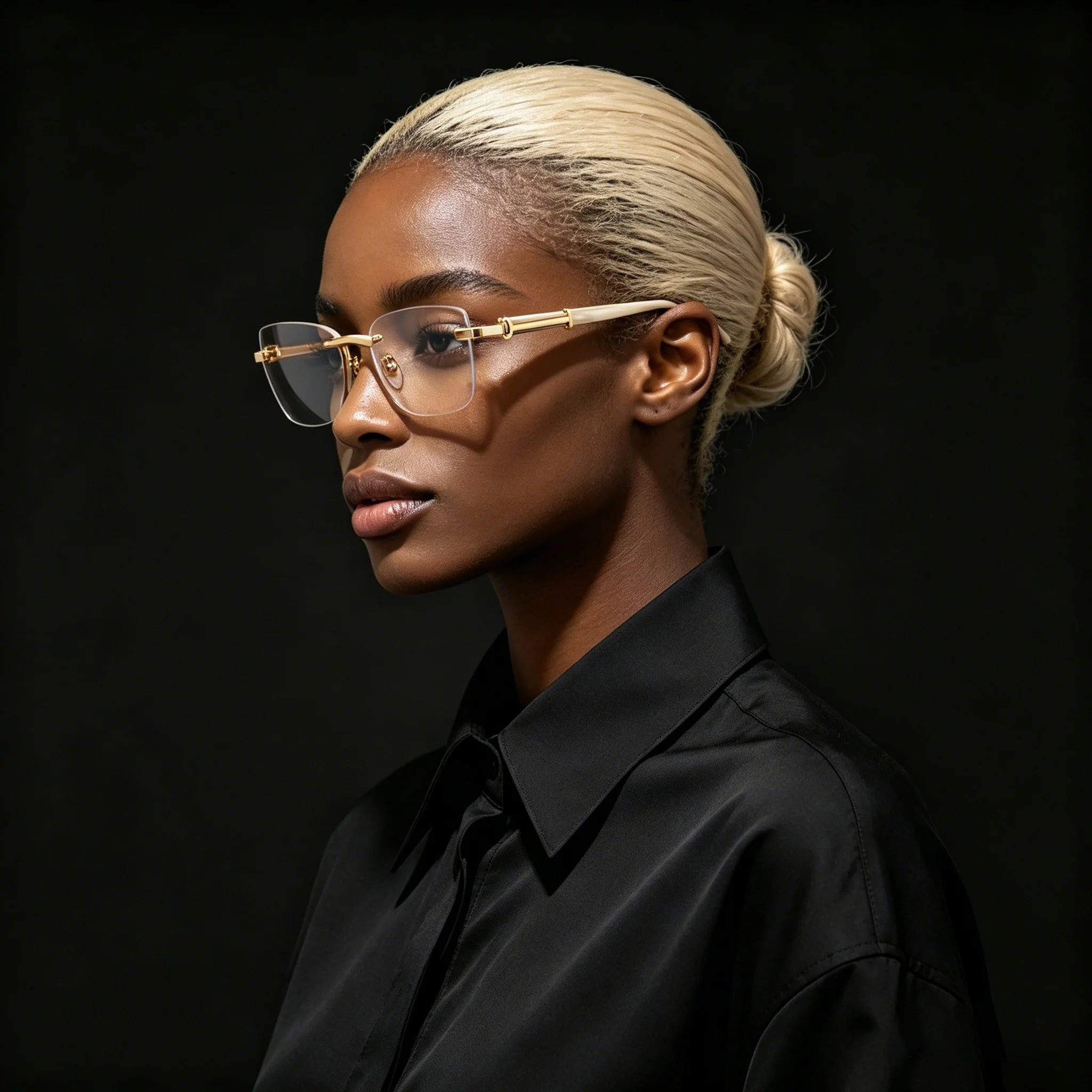 Elegant Rimless Luxury Optical Eyewear Gold Metal Natural Buffalo Horn Temple Eyeglasses for Women Formal Occasions