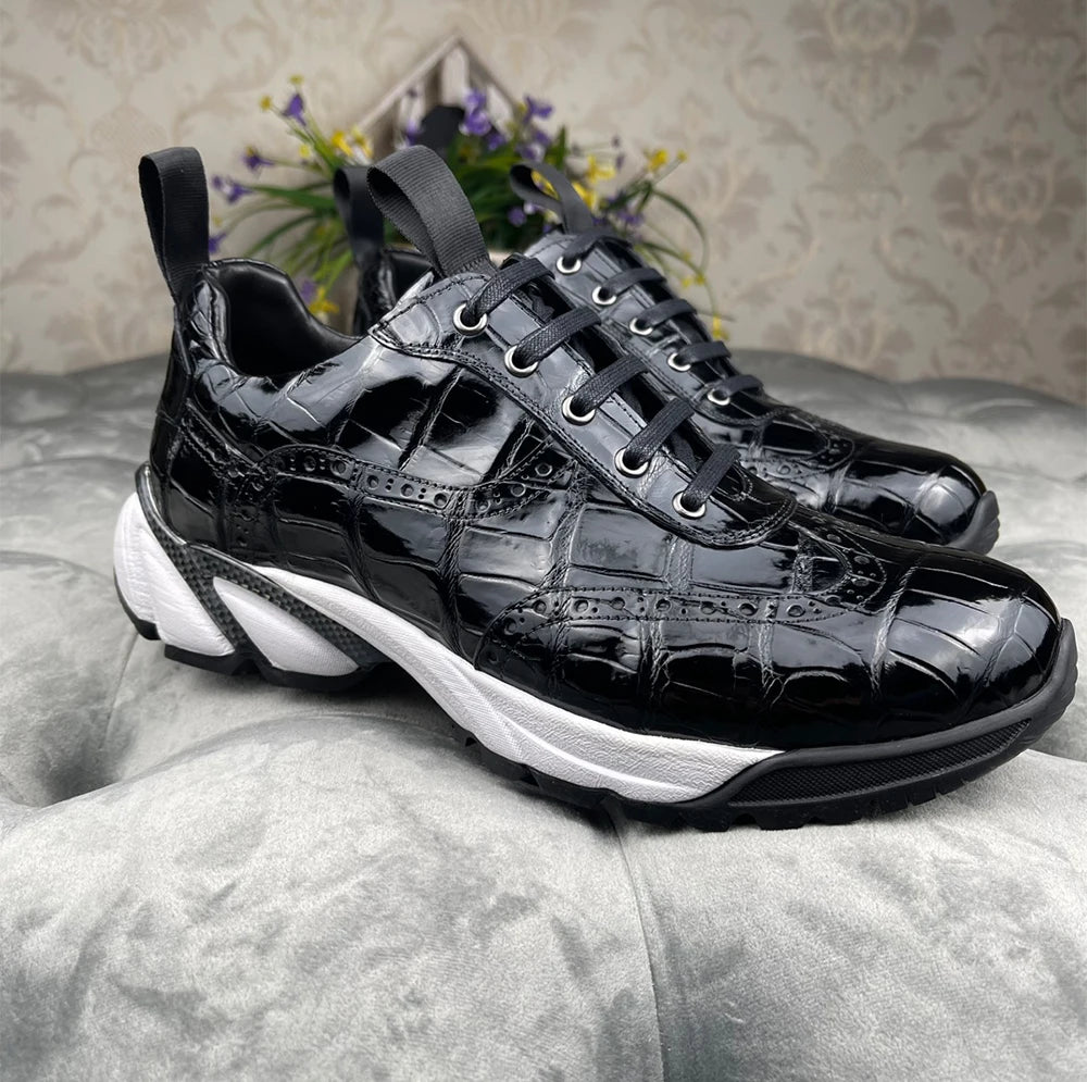 Trendy Crocodile Skin Leather Shoes Luxury Fashion Sneakers Rubber Sole Walking Style Shoes Sport Casual Shoes for Men