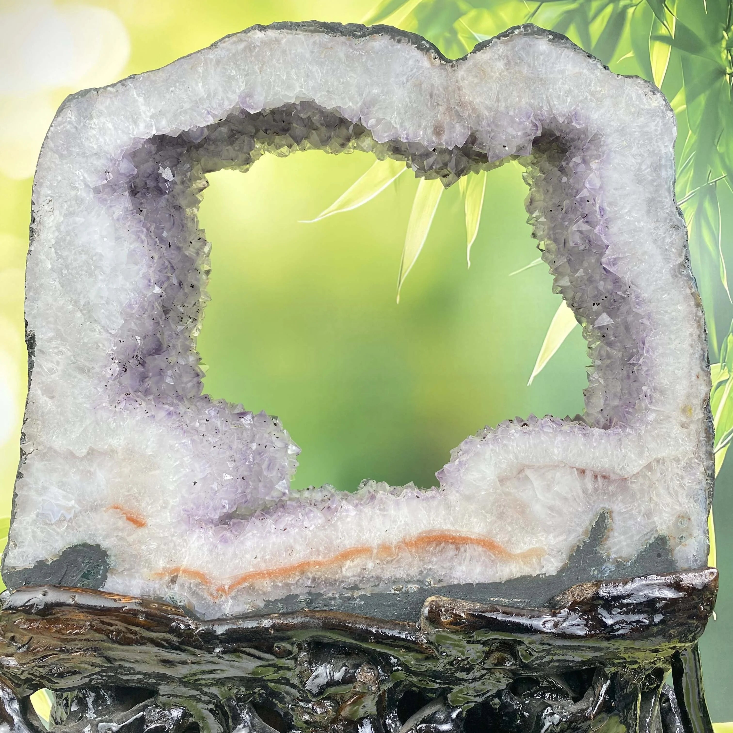 Natural Brazilian Amethyst Geode High-quality Amethyst Cluster with Wood Holder Crystal Rough Stone for Fengshui Home Decor