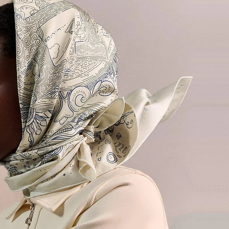 Luxurious 90*90cm Square Digital Art Explosion Printed Silk Scarf Gift Specially Designed for Elegant Individuals