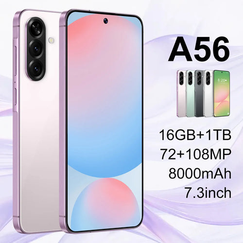 Pink smartphone with triple rear camera and front display, side-by-side front/back