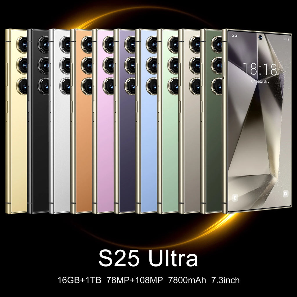 Tidesmit S25 Ultra smartphone with 7.3-inch 120Hz display, 108MP camera, and 1TB storage in sleek premium design.