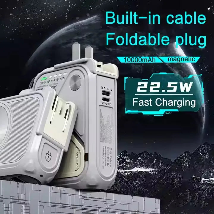 Power bank charger-Wireless Magnetic Power Bank With Plug Cable 4 in 1 USB C Fast Charger Portable 10000mAh External Spare Battery Tidesmit
