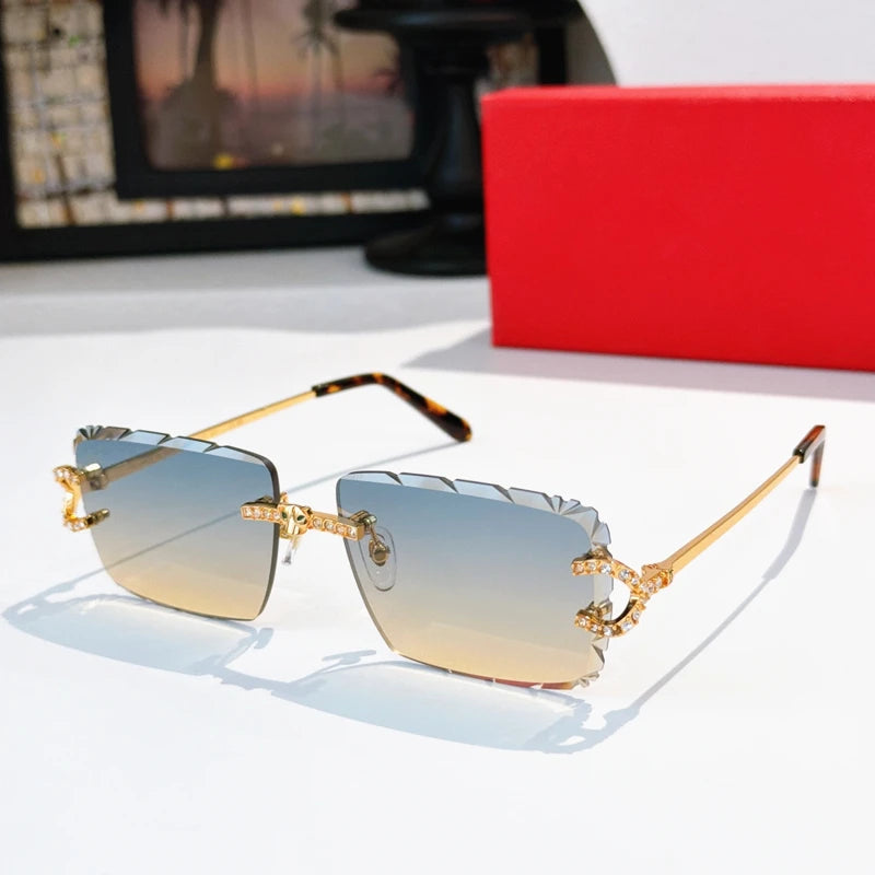 High End Luxury Diamond UV400 Comfortable Sunglasses Unisex Rimless Frameless Trendy Designer Brand