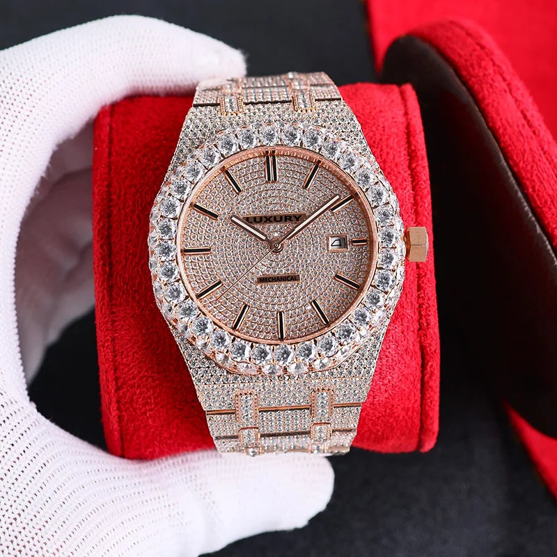 Wholesale Customized High Quality Iced Out Men's Mechanical Diver Watch Water Resistant with Moissanite & Diamond Tester