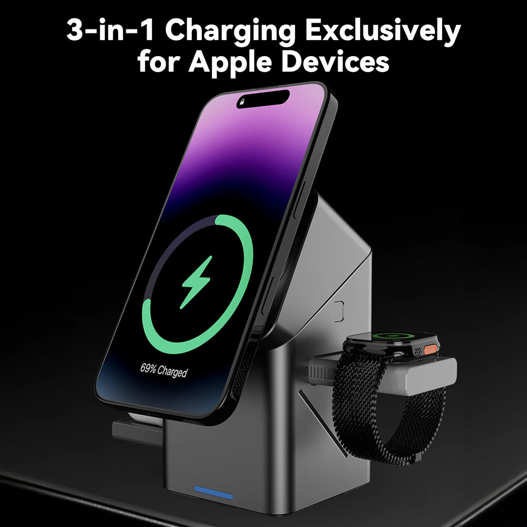 Desktop Universal 15W Fast Charging Cellphone Holder Portable Multifunctional Foldable Magnetic 3 in 1 Wireless Charger Station Tidesmit