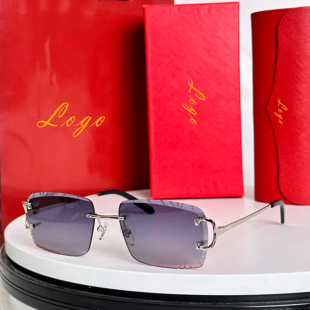 2026 LOGO Rimless Sunglasses Luxury Gold Rimless Blue Shades for Fashion Enthusiasts UV Protection Eyewear