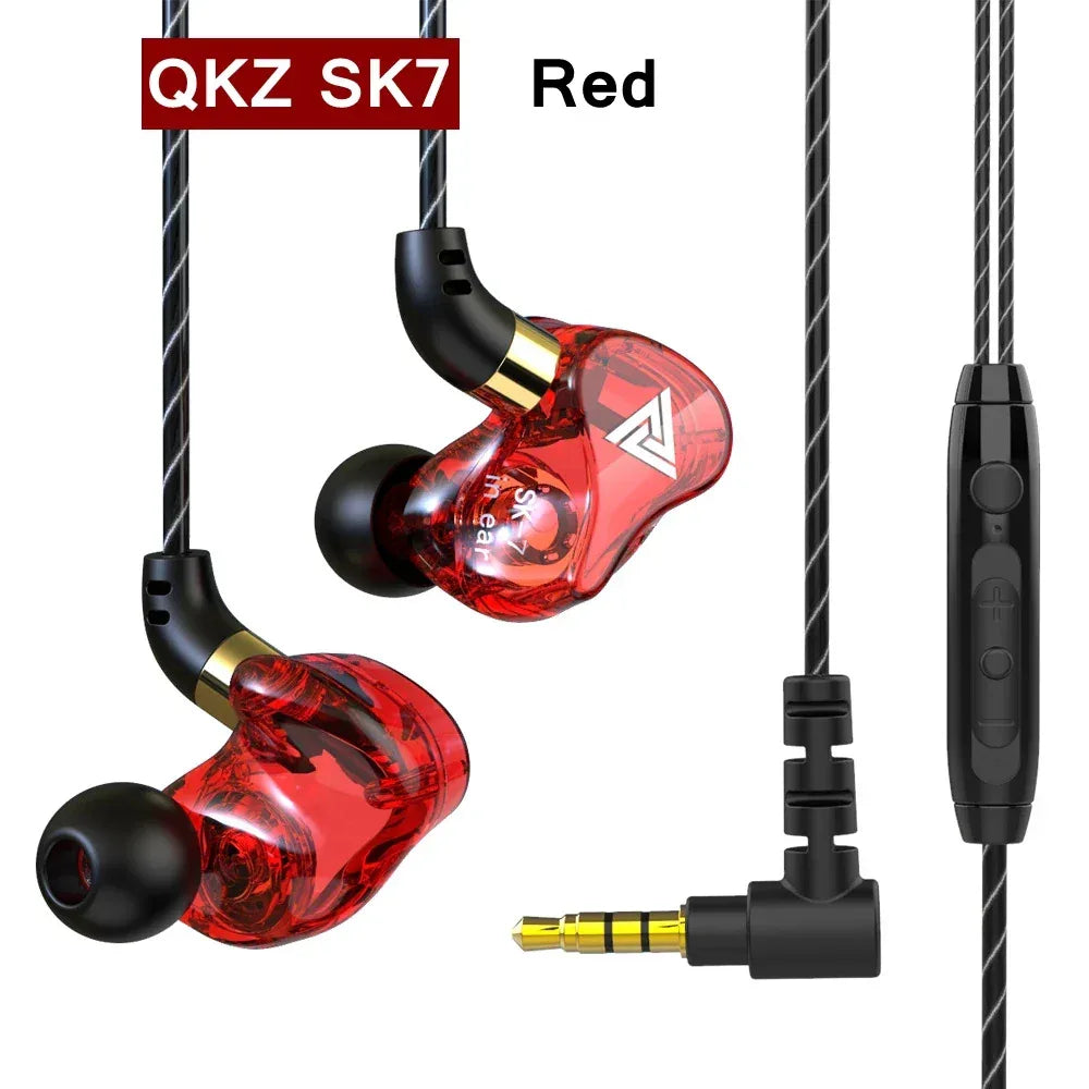 QKZ AK6 SK7 Copper Driver HiFi Wired Earphone with MIC Sport Running Headphones Bass Stereo Headset Music Earbuds fone de ouvido SK7 Red Tidesmit
