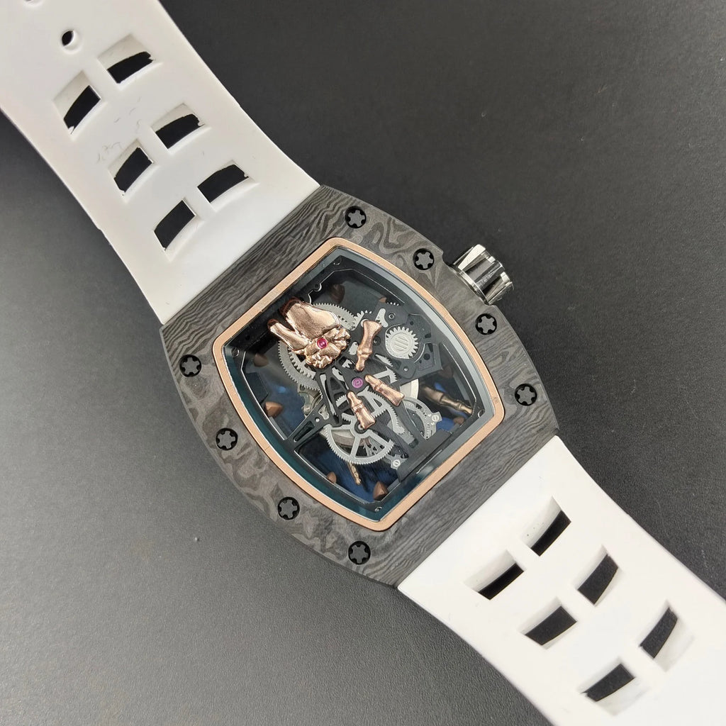 Top Designer Limited Edition Watch Rose Gold Plated Dial Carbon Fiber Case Rock Style Watch Waterproof Casual Mechanical Watch