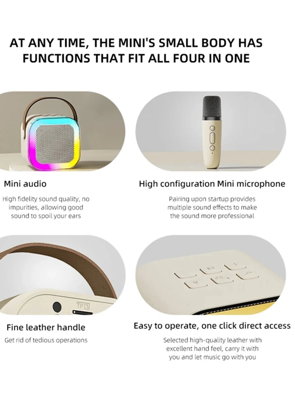 1 Mic K12 Karaoke Machine Bluetooth Speaker Wireless Microphones RGB LED Colorful Lights Ambient Lighting Singing Speaker - Tidesmit