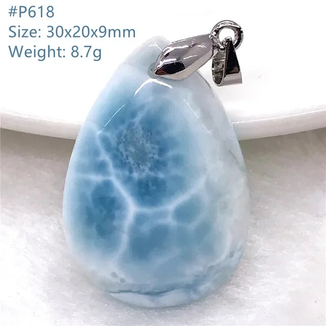 Natural Blue Larimar Trendy Necklace Pendant Women Men Gift Beads 925 Sterling Silver Dominica Water Drop Crystal Stone Jewelry
