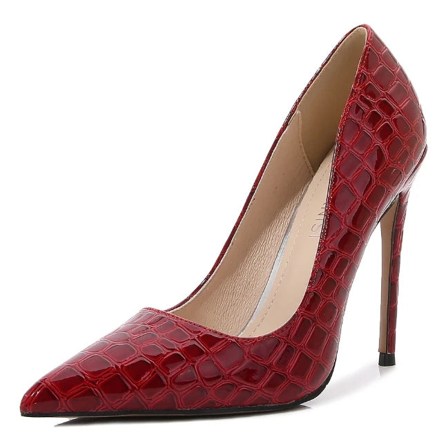 Sizes 46 Classic Style Women Patent Pointed Toe Slip on 12cm High Heel Shoes Elegant Ladies Plain Stiletto Pumps Black Red Green