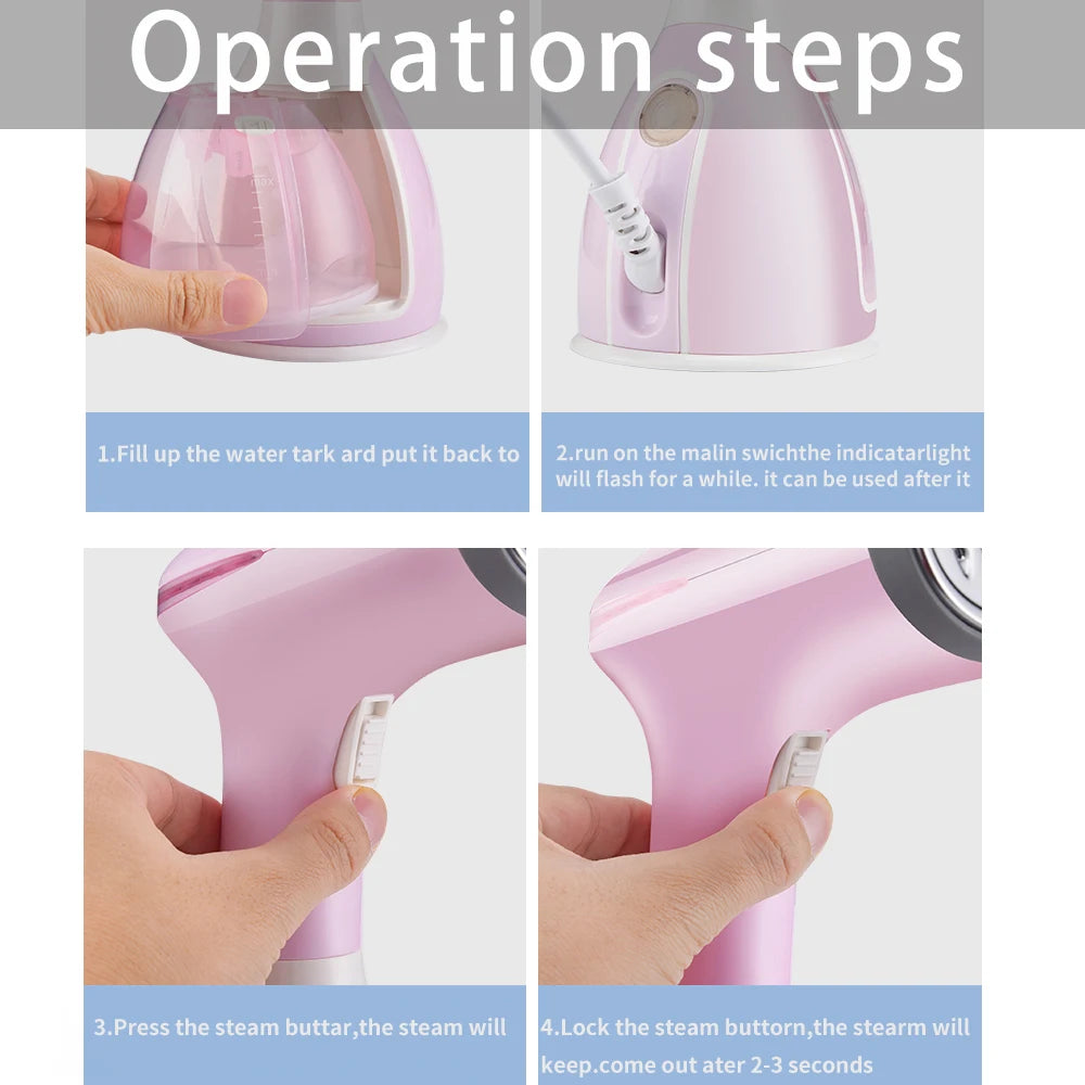 Tidesmit 1500W handheld garment steamer showing the 280ml water tank and ergonomic handle for vertical steaming.