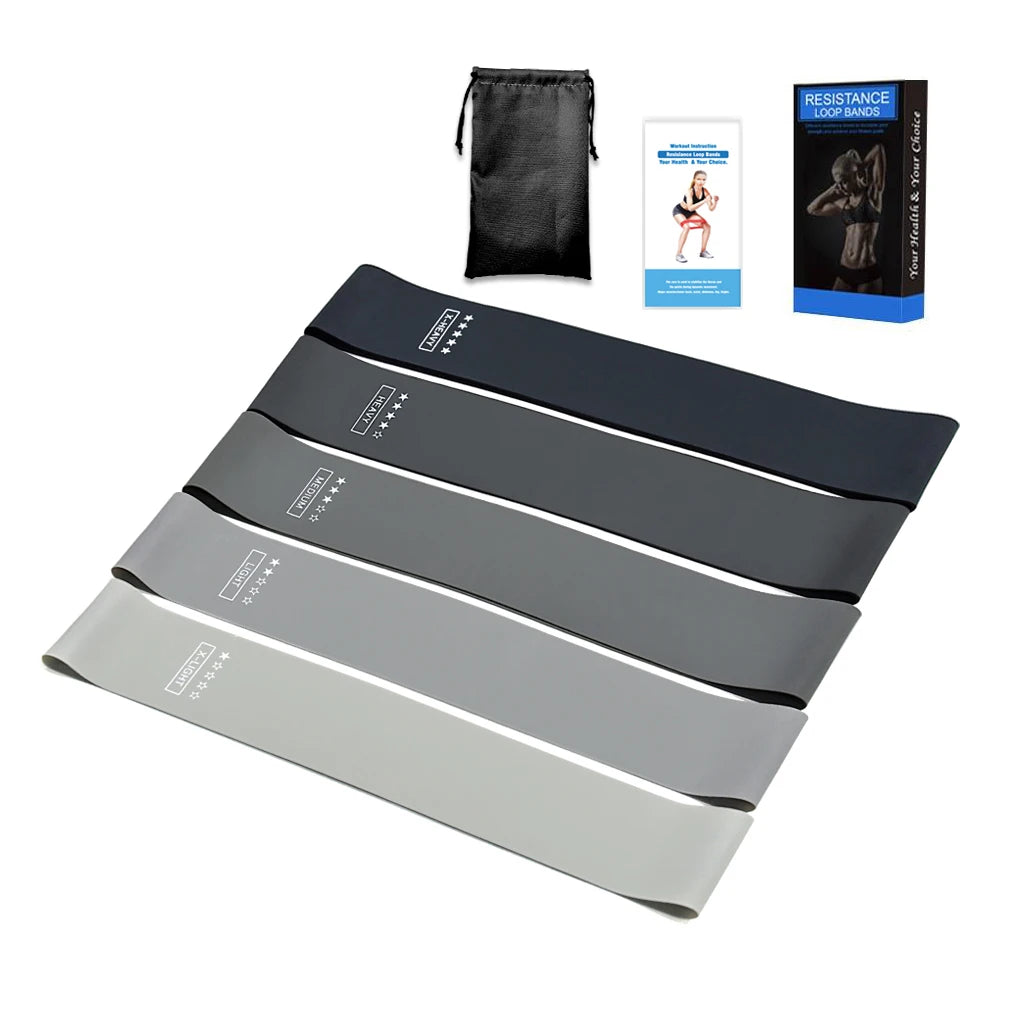 Rubber Elastic Loop Resistance Bands Yoga Gym Workout Bands Fitness Accessories Hip Booty Exercise Bands Factory Latex 5 in 1 Gradient Gray color set 5-40lbs Tidesmit