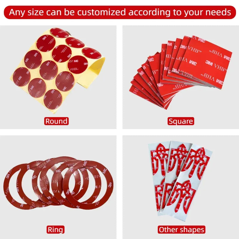 Die-cut acrylic foam tape shapes: round, square, ring, and other cut forms