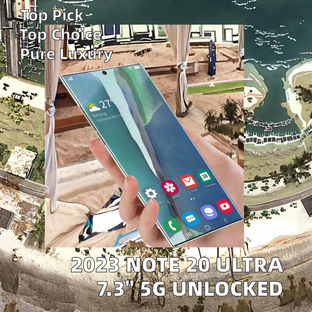 Tidesmit 2025 Oem 26 Ultra 5G Android smartphone featuring 7.3-inch QHD display 16GB RAM and wireless charging.