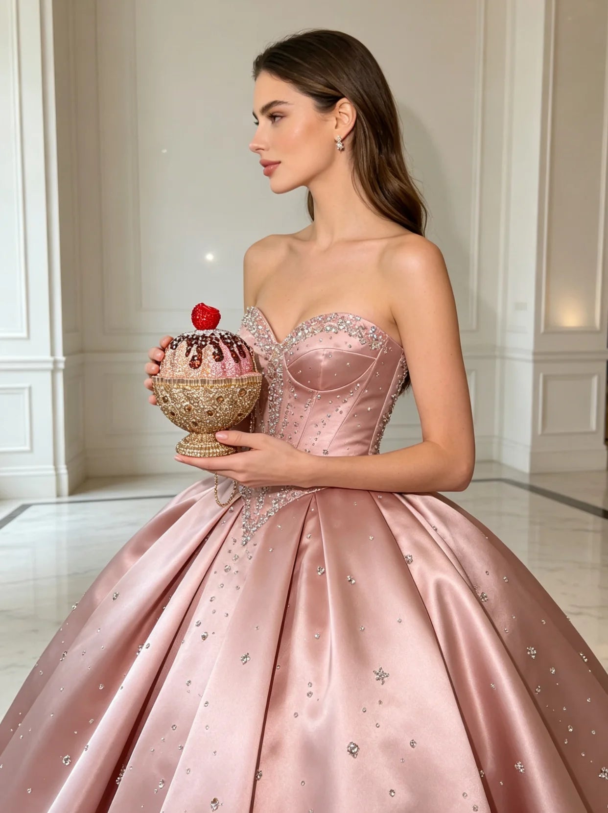 Full Crystal Ice Cream Cup Clutch Bag Sparkly Luxury Evening Handbag Women Crossbody Purse for Wedding Party Cocktail Banquet