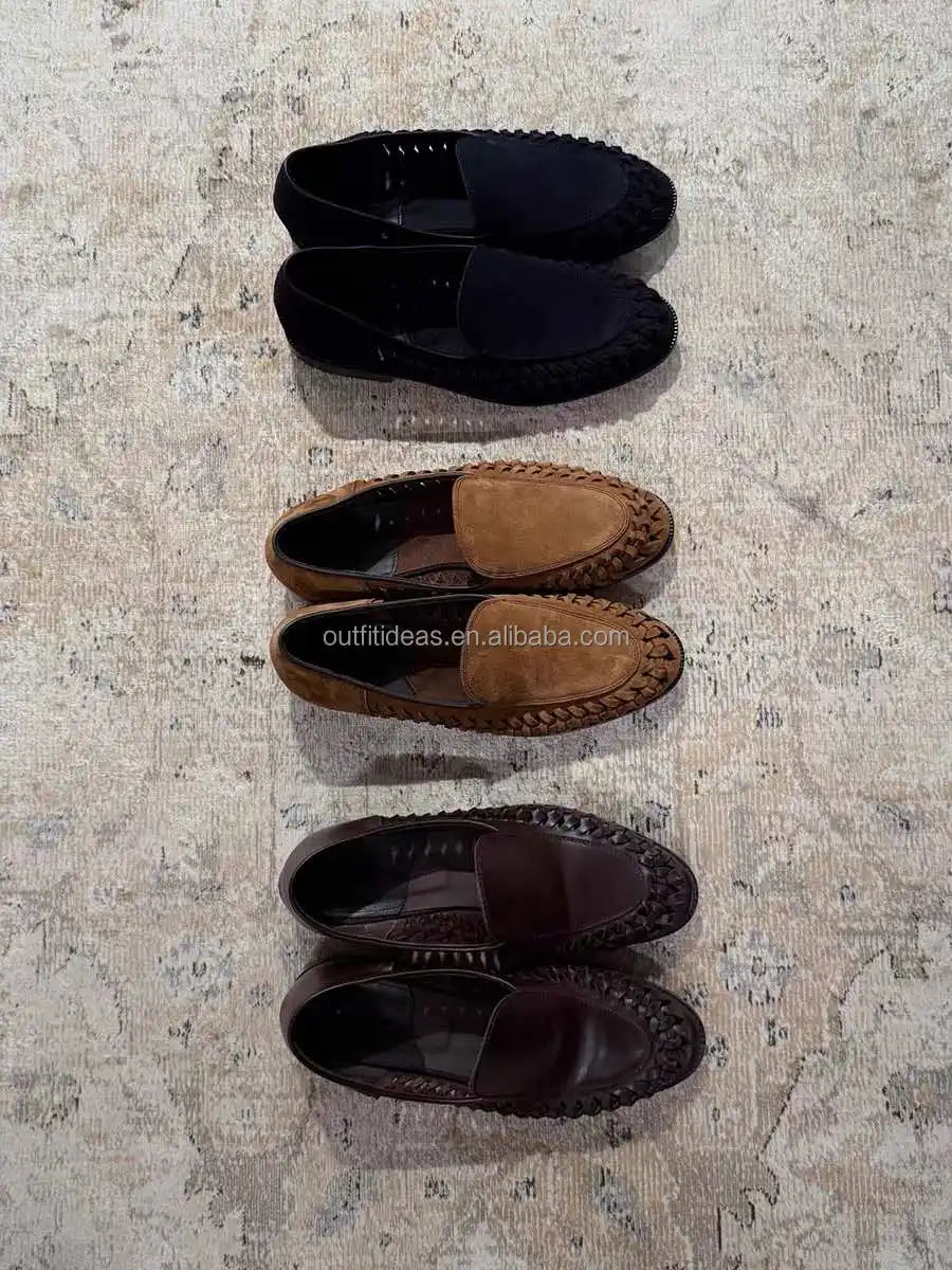 Premium Men Cow Suede Leather Loafers Unisex Dress Shoes Blake Stitch Slip-On Leather H S Libido Loafer Tobacco Whip Loafer