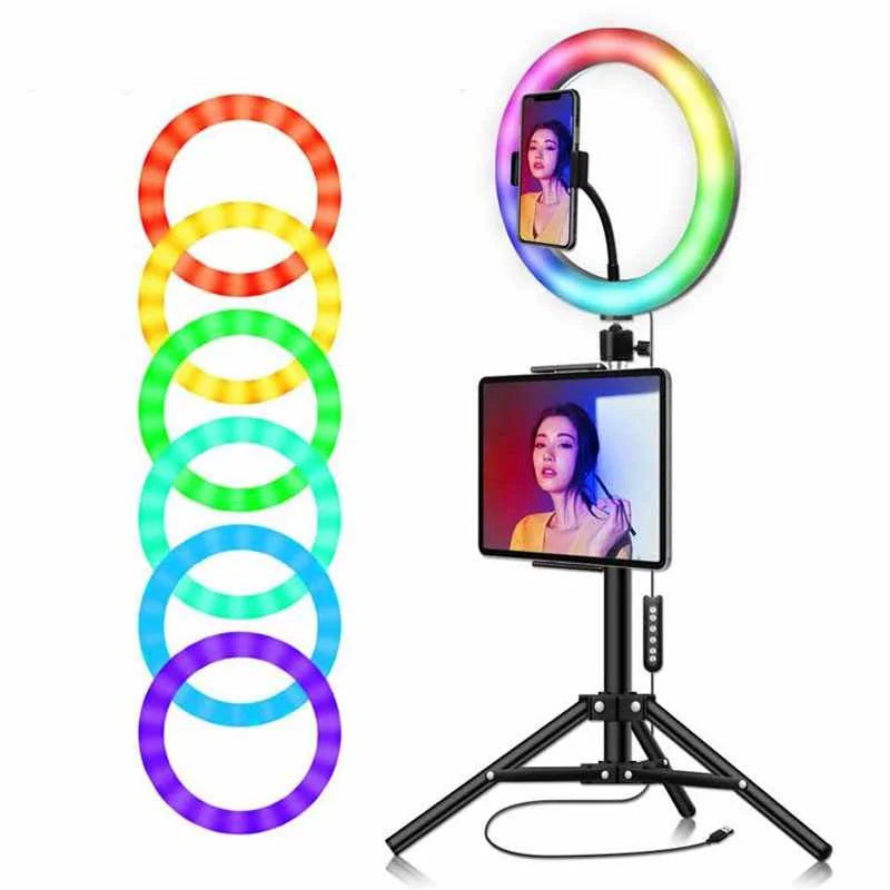 3000K-6000K 13 Inch RGB Ring Light Photography Lighting 15 Colors 33cm Color Fill Light with Mobile Phone Clip Tidesmit