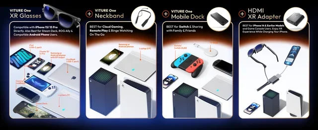 VITURE One XR/AR 3D Glasses Compatible Steam Deck/ROG Ally/Gaming Consoles/PC/Android Electrochromic Film Myopia Adjustments