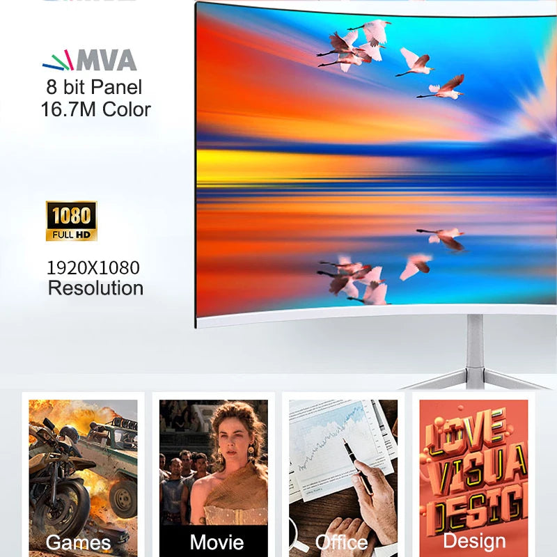 24 Inch Curved 75Hz Monitor Gaming VA FHD 1080P Computer Display 2800R HDMI/VGA DCR Eye Protect VESA 100*100 2ms Response