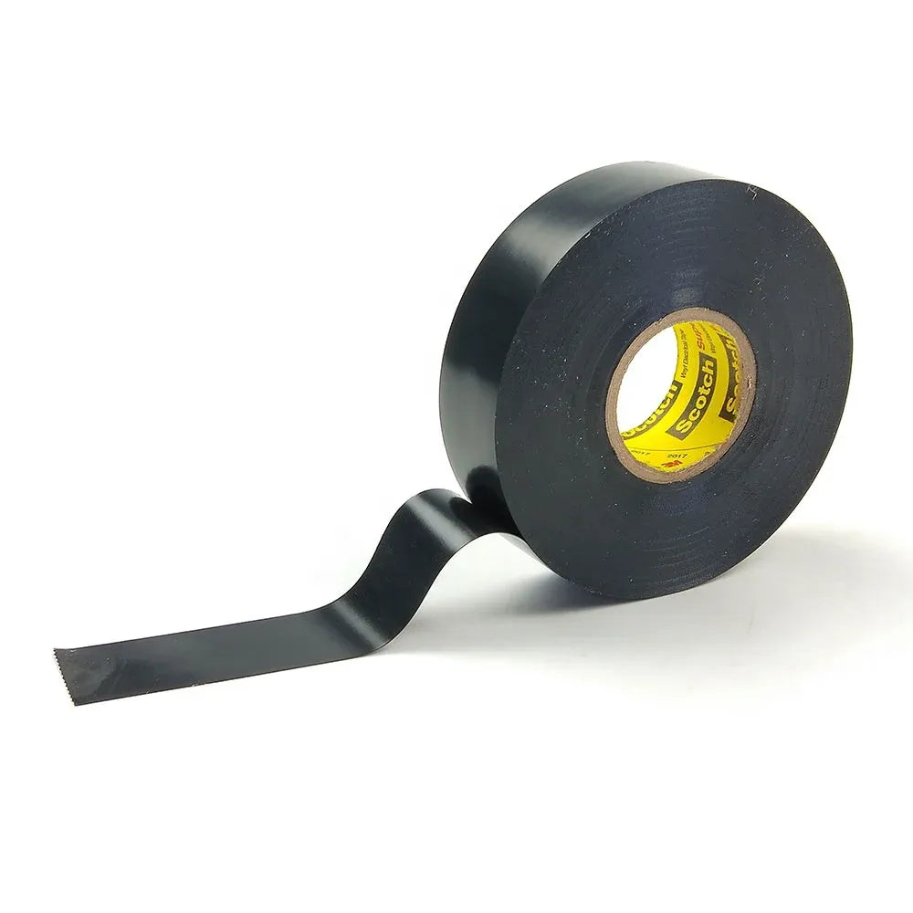 Black vinyl electrical tape roll with extended strip