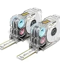 Multiple label maker cartridge diagrams with blue ribbon tape