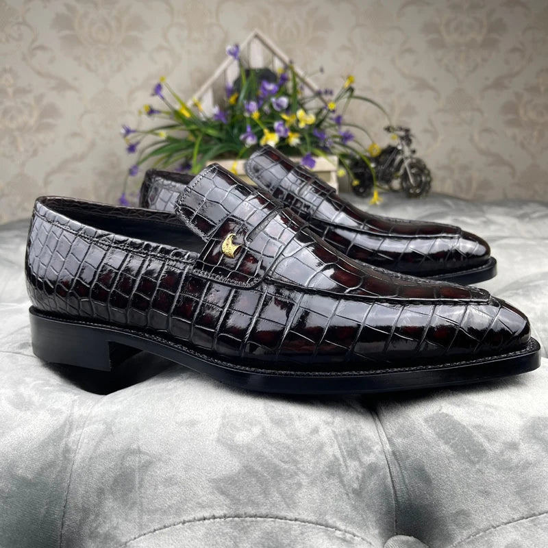 High-end Office Footwear Chaussures Hommes Slip-on Loafers Crocodile Leather Shoes Luxury Handmade Dress Shoes Men New Style