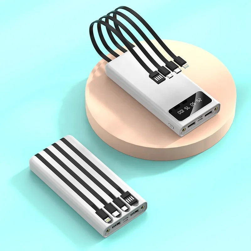 Power bank charger-Dual USB 10000mah PowerBank Fast Charge Built-In Cable 5000mah Plastic Digital LED Display Portable for Mobile Phones Micro USB Tidesmit