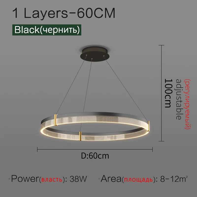 Nordic LED Ring Light Chandelier | Adjustable Color Temperature 3-Layer 1 Layers 60cm Tidesmit