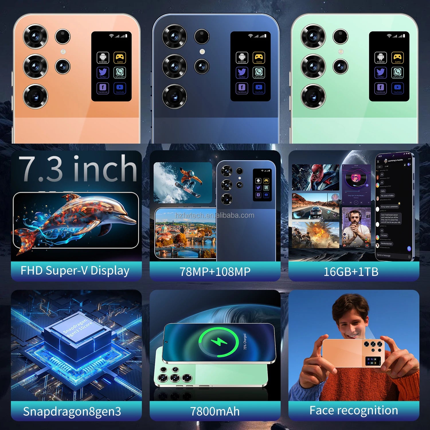 S26 Ultra 5G Smartphone 1TB 16GB RAM Orange - Unlocked Mobile Tidesmit