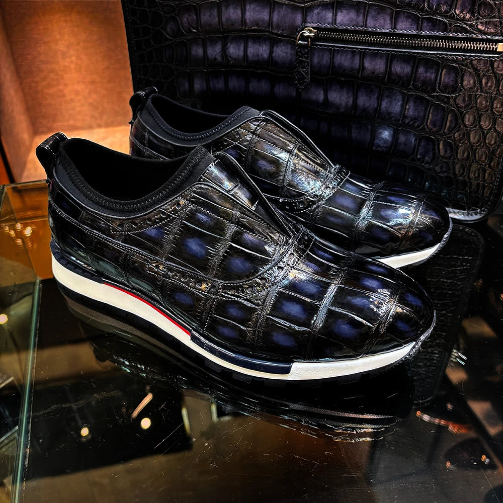 Genuine Crocodile Leather Shoes Men Fashion Sneakers Rubber Sole Sport Shoes Men Luxury Exquisite Casual Sport Men Shoes
