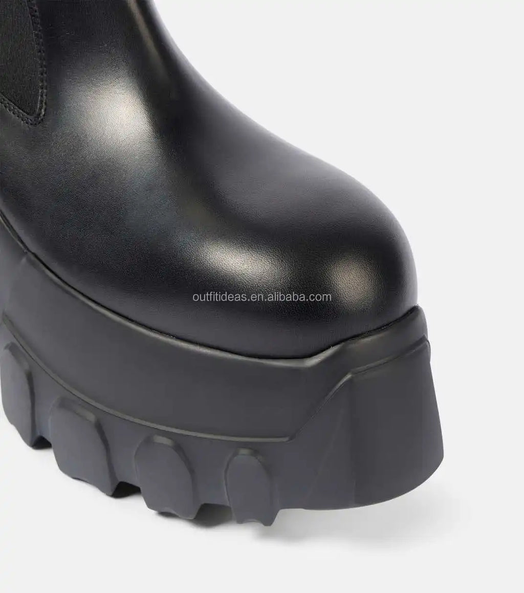 Round Toe Calf Leather Original Women Men Platform Dress Shoes Elasticated Panelled Boots Mega Tractor Leather Men Chelsea Boots