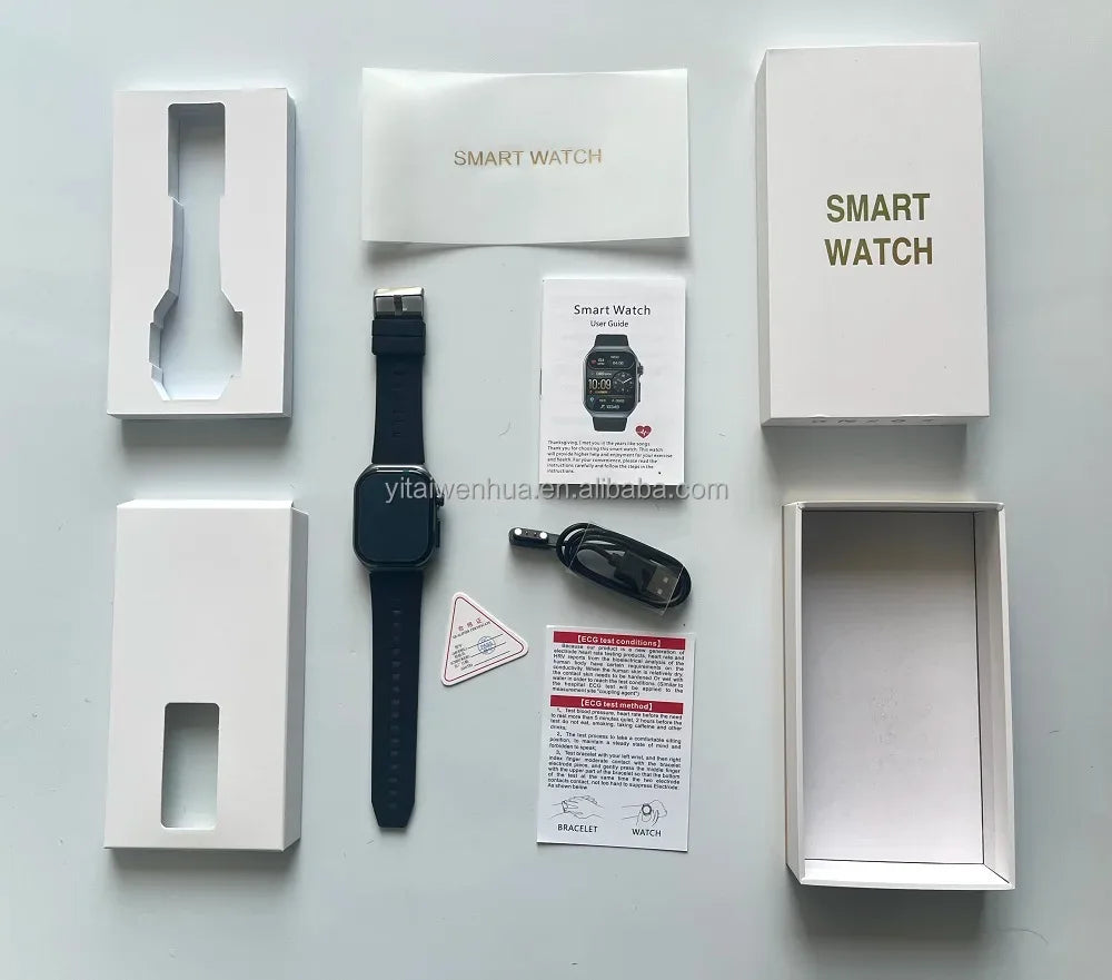 ET585 Men's 2.04 Inch AMOLED Square Screen Touch Fitness Smart Watch IP68 Water Resistant Rubber BT Call Sports Fitness Tracker - Tidesmit