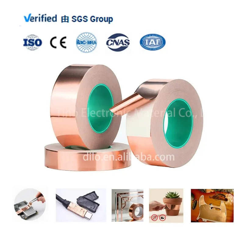 Two rolls of self-adhesive conductive copper foil tape with green release liner center