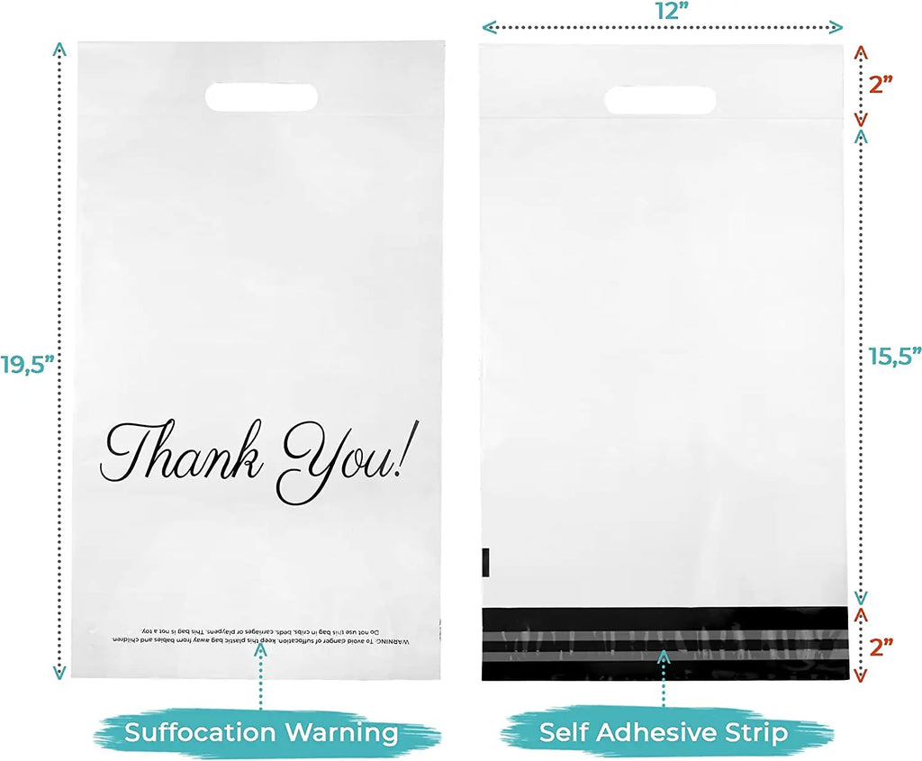 White handle mailer bag, front view with 'Thank You!' and self-adhesive strip