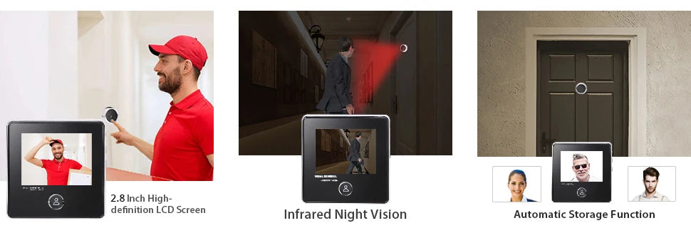 KAK 2.8" LCD Screen Electronic Door Viewer Bell IR Night Door Camera Photo Recording Digital Door Viewer Smart Peephole Doorbell