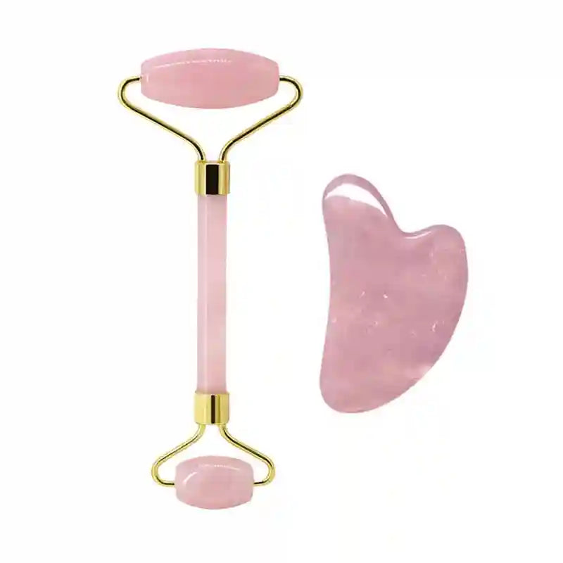 Rose Quartz Face Roller and Gua Sha Set - Premium Facial Massage Tool Massage Roller Type 10 Tidesmit