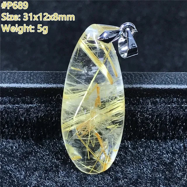 Natural Gold Rutilated Quartz Sterling Silver Pendant Necklace for Women & Men Healing Wealth Gift CCGTC Certified AAAAA