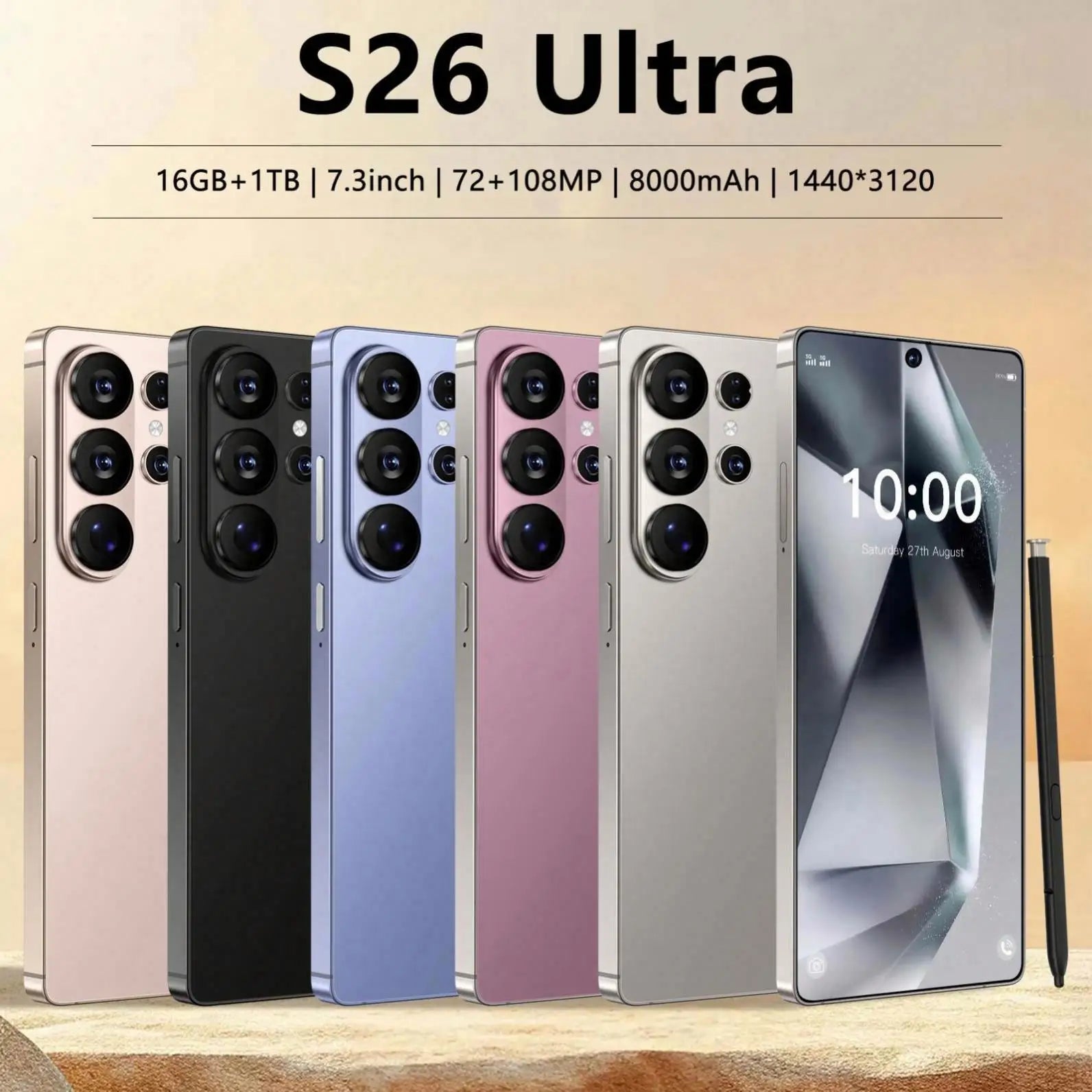 S26 Ultra smartphone 22GB RAM 2TB storage 5G Android 15 Deca Core 108MP camera mobile device display