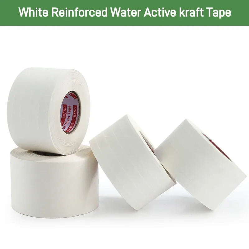 White reinforced water-activated kraft paper tape rolls